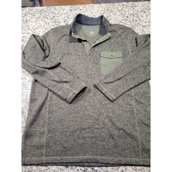 REI Mens Sz LRG 1/4 Snap Button Fleece Sweater Green Pullover‎ Stretch Casual